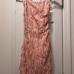 Lulu's Dusty Rose Embroidered Fringe Slip Dress